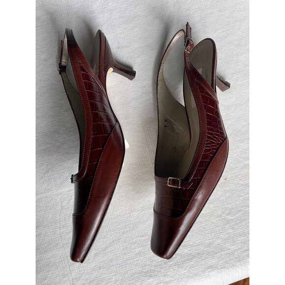 Talbots Womens Luca Brown Leather Slingback Heels 9M Made In Spain - Picture 7 of 11